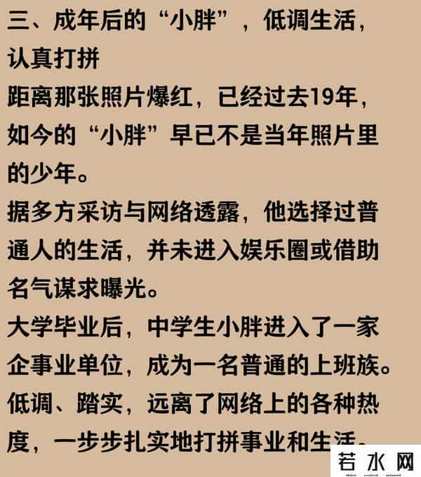 网络小胖,19年前,那个靠着一张照片走红网络的中学生小胖,如今怎么样了?