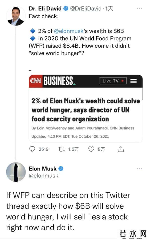 马斯克回应被联合国官员要求捐款