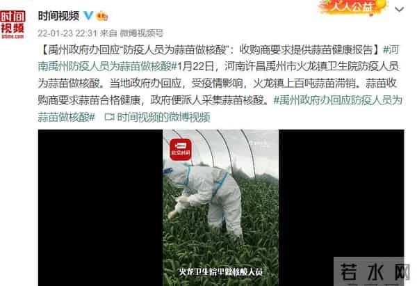 禹州政府回应防疫人员为蒜苗做核酸