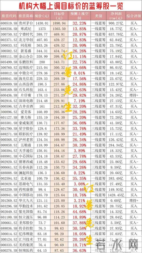 蓝筹股有哪些股票