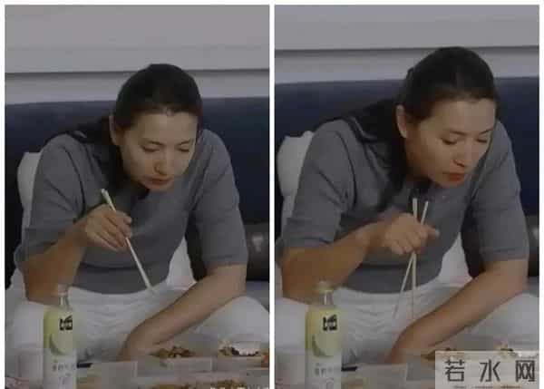 陈好吃饭的时候 两腿岔开 胳膊撑在腿上 皮肤又光又滑 一点都不显老