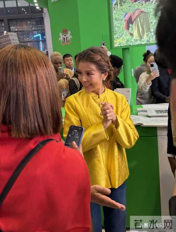 52岁朱迅上海进博会被偶遇 着黄色新中式配盘发 白发显眼 容颜易老