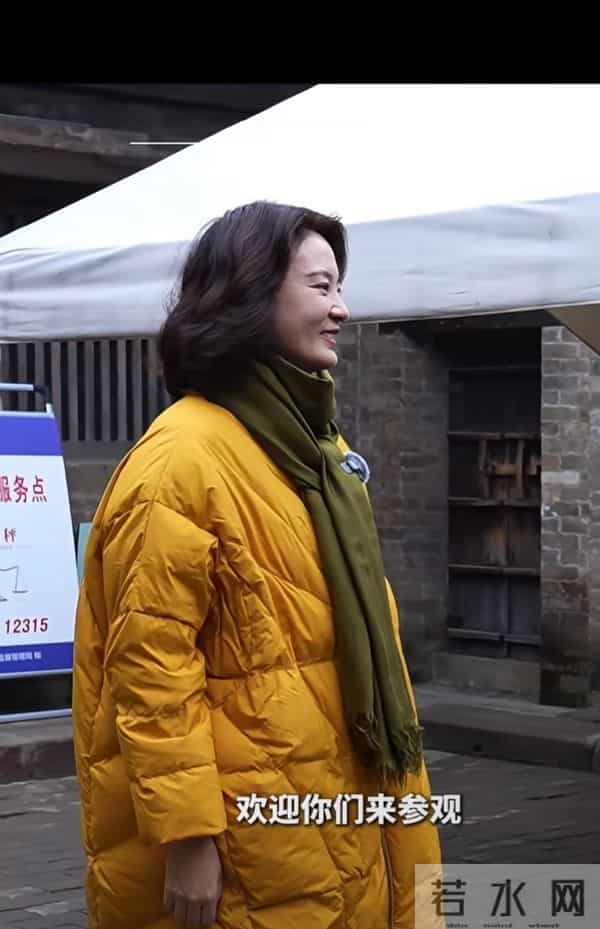 刘芳菲探访铁佛寺,姜黄羽绒服搭墨绿围巾,知性优雅尽显文旅风采