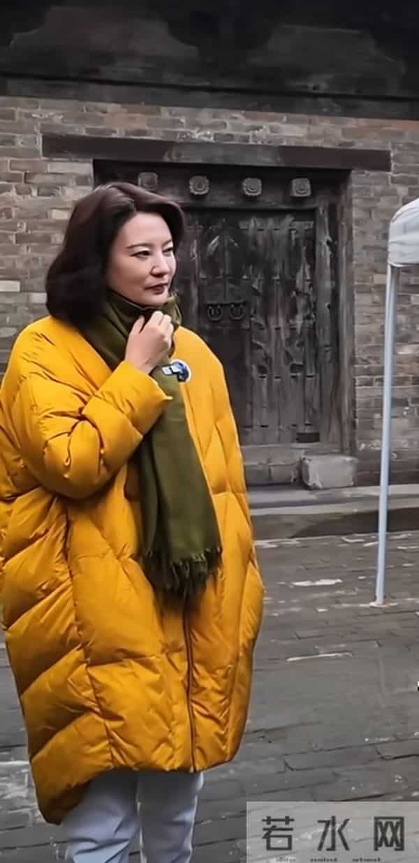 刘芳菲探访铁佛寺,姜黄羽绒服搭墨绿围巾,知性优雅尽显文旅风采