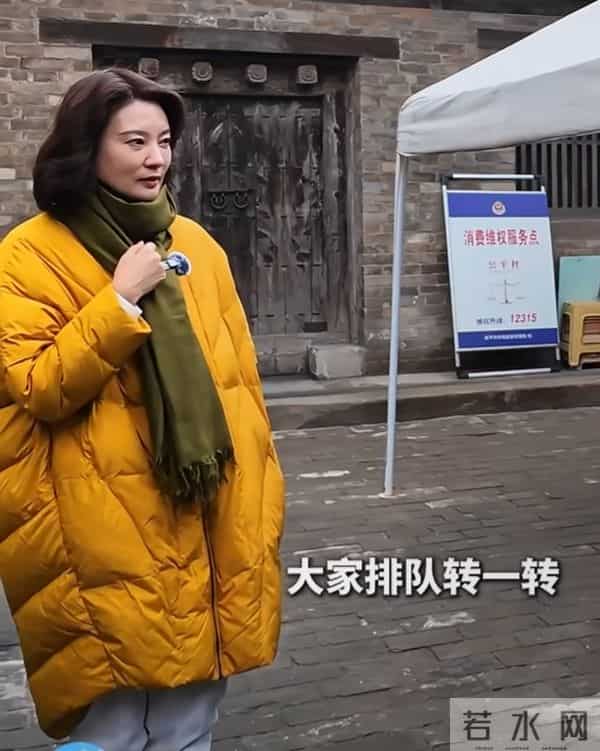 刘芳菲探访铁佛寺,姜黄羽绒服搭墨绿围巾,知性优雅尽显文旅风采