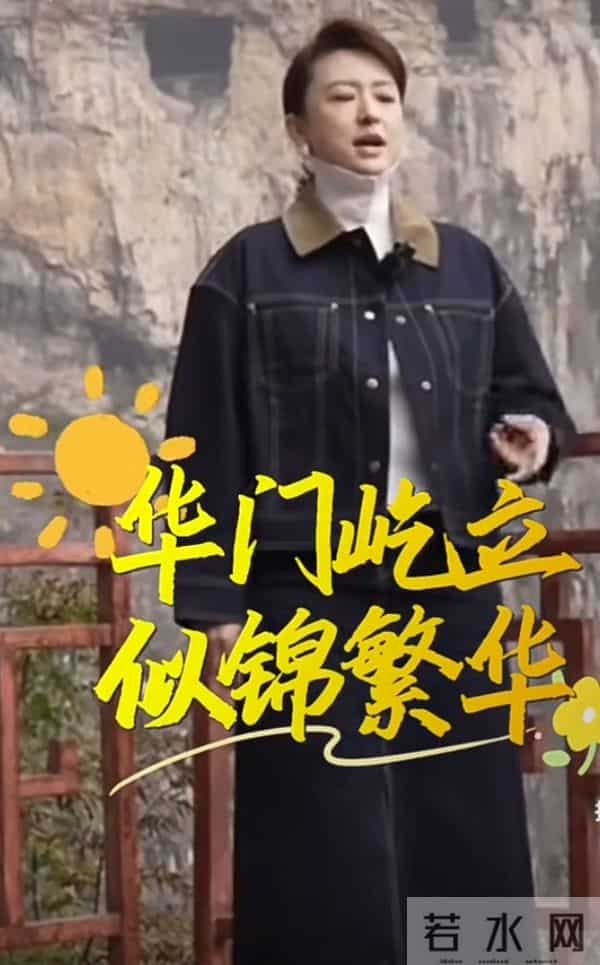 张蕾探访山西景点,穿牛仔套装搭白色高领衫,干练又具亲和力
