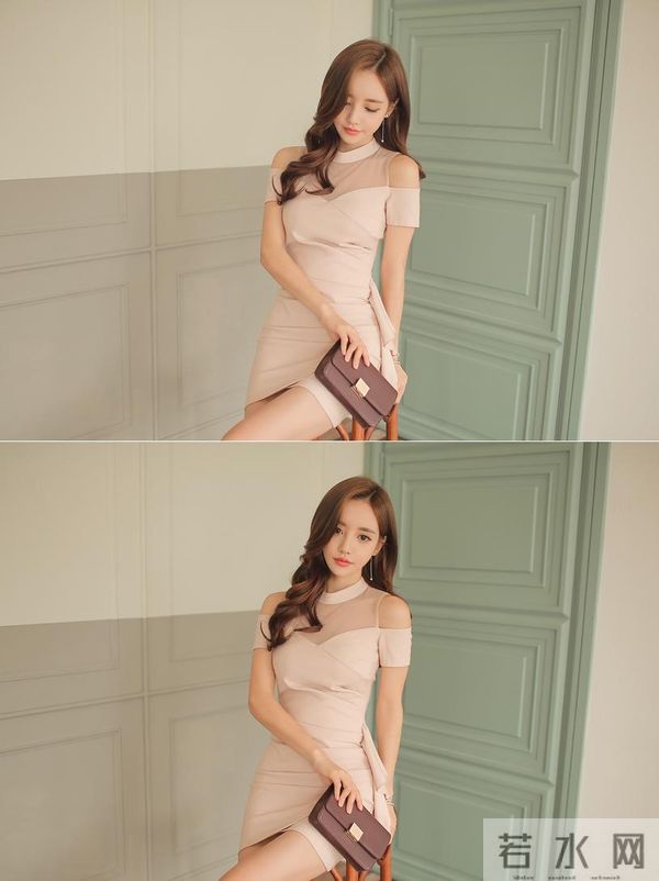 孙允珠 粉纱晚樱韵律中袖连衣裙