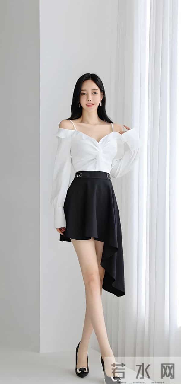 孙允珠白吊带衬衫+黑不对称裙,甜酷混搭太吸睛
