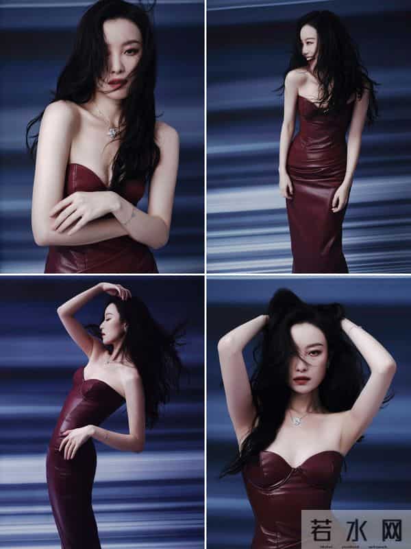 宋茜｜酒红色皮裙风情万种