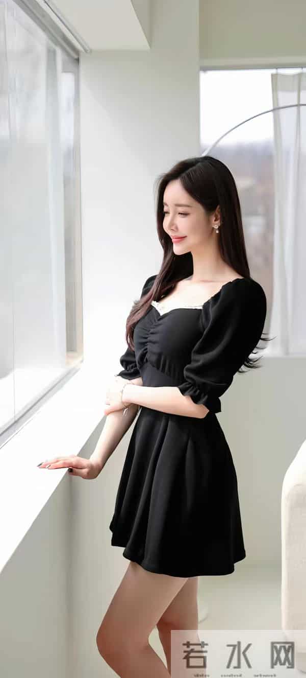 孙允珠黑色中袖连衣短裙，甜酷气质美到犯规