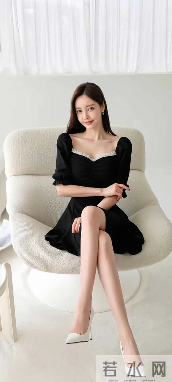 孙允珠黑色中袖连衣短裙，甜酷气质美到犯规