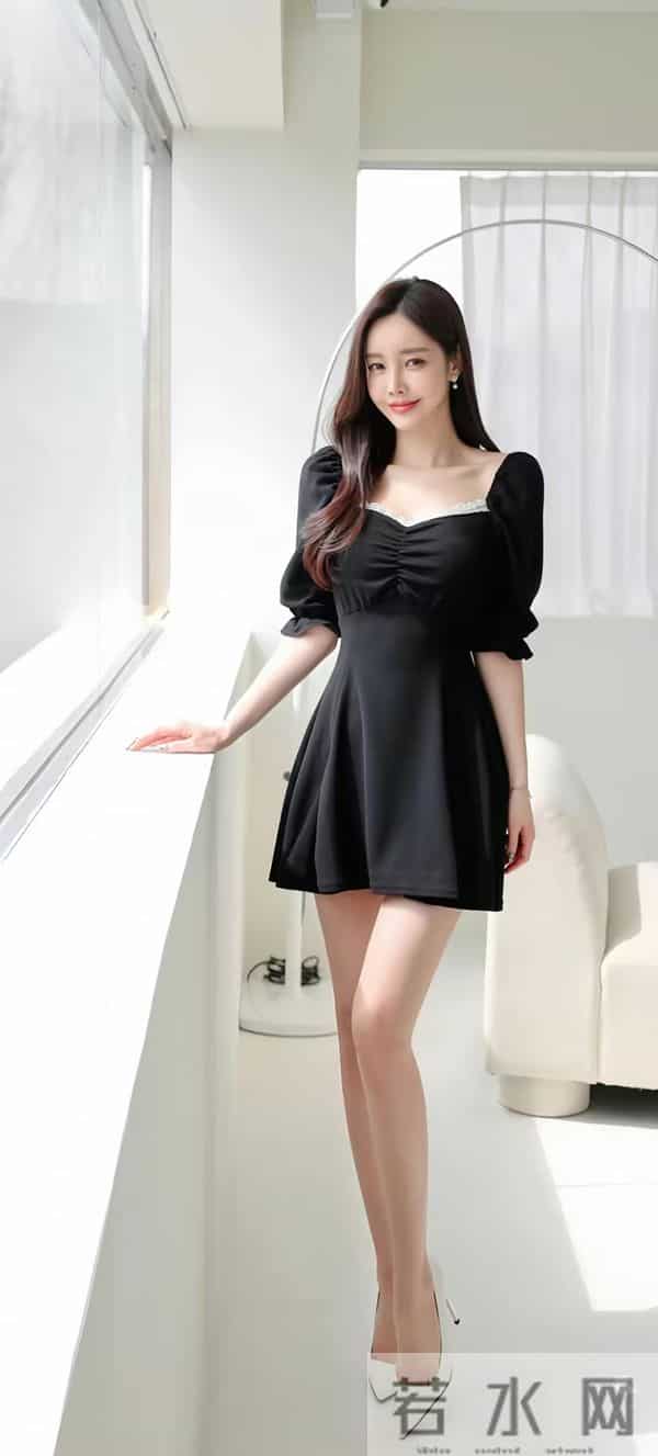孙允珠黑色中袖连衣短裙，甜酷气质美到犯规