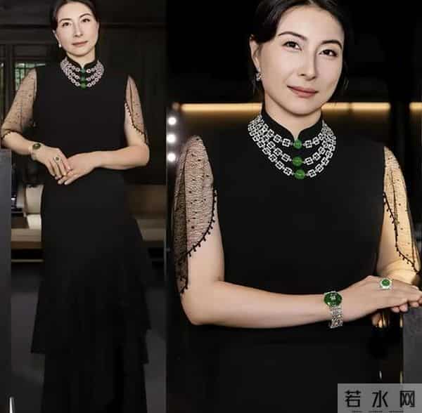 郭晶晶参加晚宴,黑色全裹礼服不透不露 ,新发型高贵典雅雍容华贵