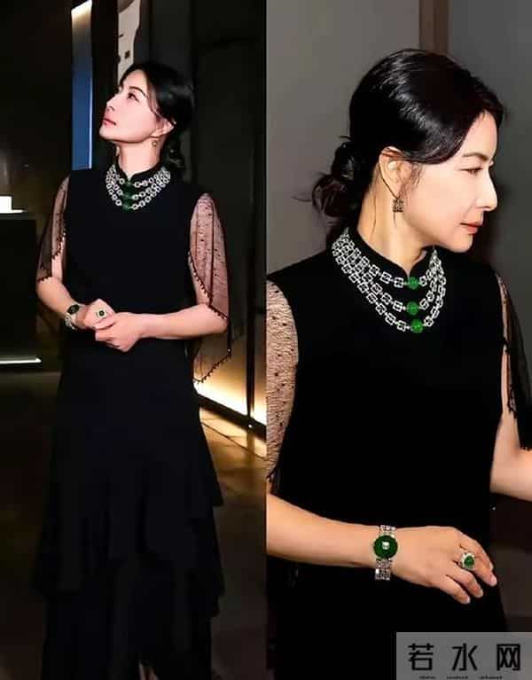 郭晶晶参加晚宴,黑色全裹礼服不透不露 ,新发型高贵典雅雍容华贵
